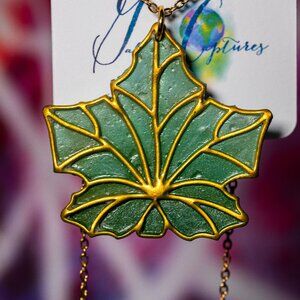 Galactic Captures Stained Glass Polymer Clay Maple Leaf Pendant